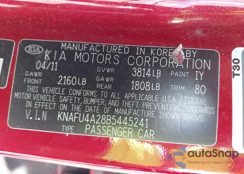 2011 Kia Forte Ex из США, поврежденный, VIN KNAFU4A28B5445241